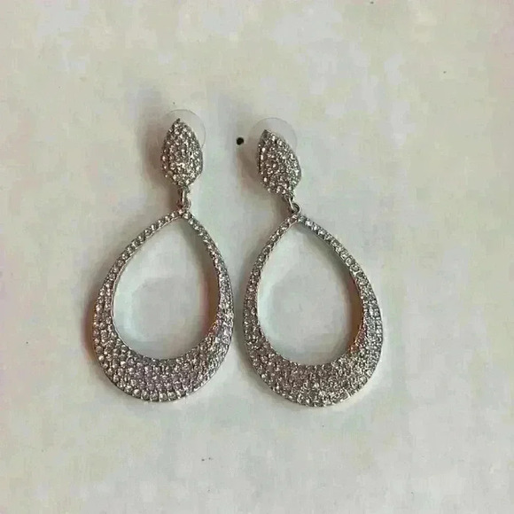 INC new Silver Tone Pave Drop Earrings - Picture 5 of 8